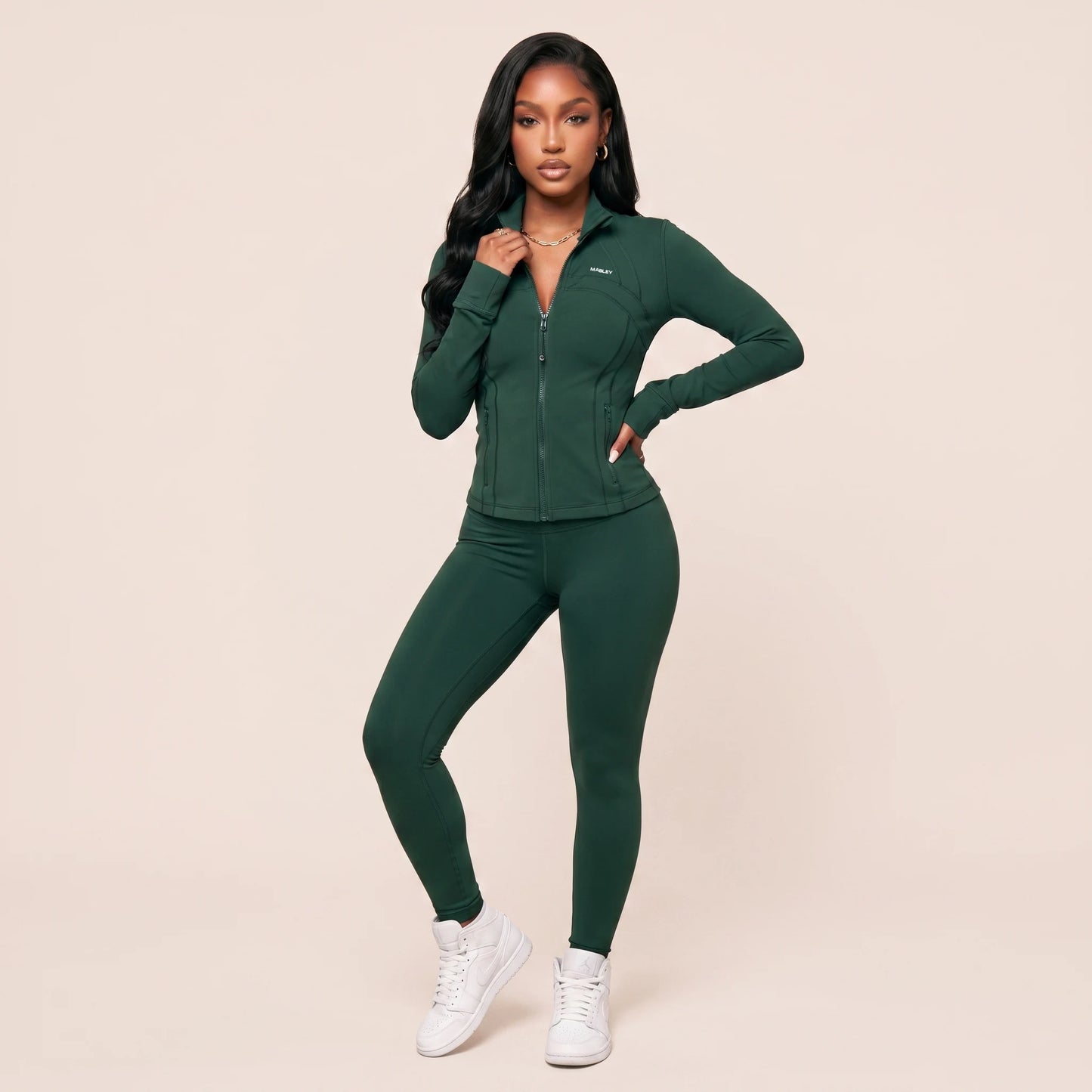 Define Cropped Jacket Ribbed Gym Suit Set