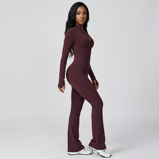 Mabley Womens Flare Romper with Zipper One Piece Gym Suit