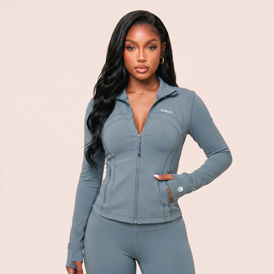 Define Cropped Jacket Ribbed Gym Suit Set