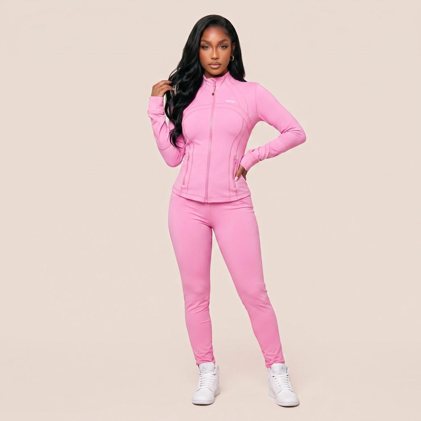Define Cropped Jacket Ribbed Gym Suit Set