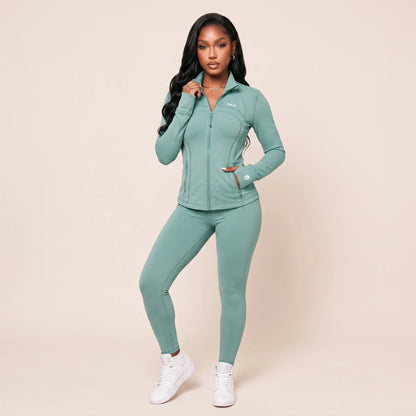 Define Cropped Jacket Ribbed Gym Suit Set