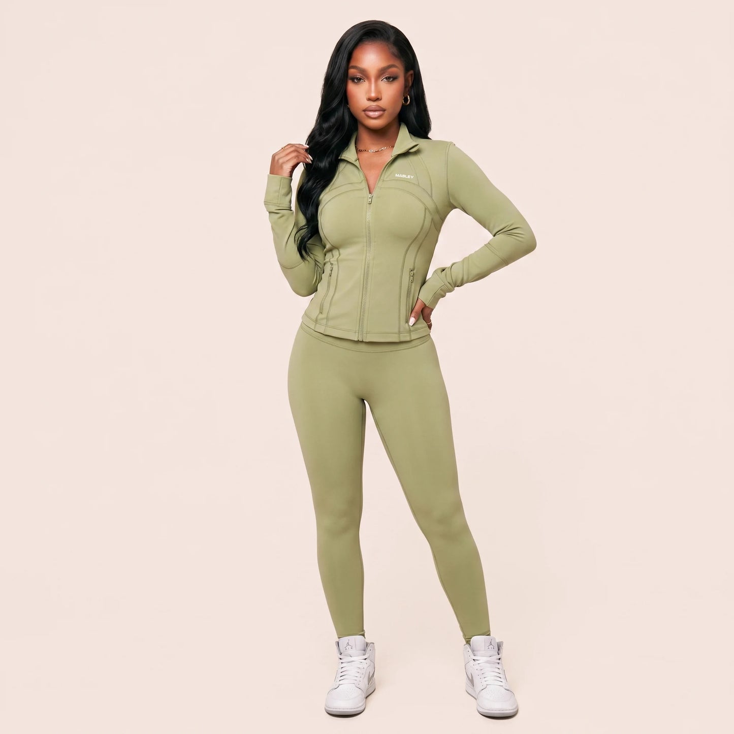 Define Cropped Jacket Ribbed Gym Suit Set