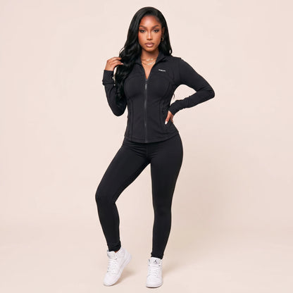 Define Cropped Jacket Ribbed Gym Suit Set
