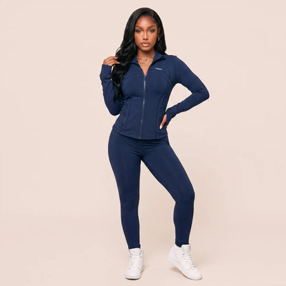 Define Cropped Jacket Ribbed Gym Suit Set