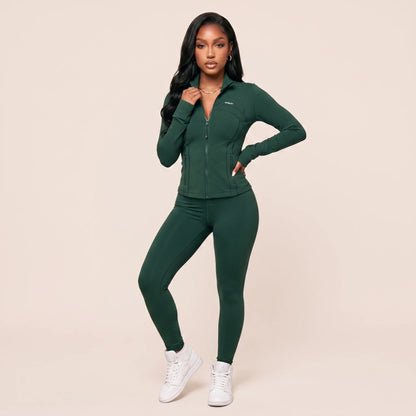 Define Cropped Jacket Ribbed Gym Suit Set