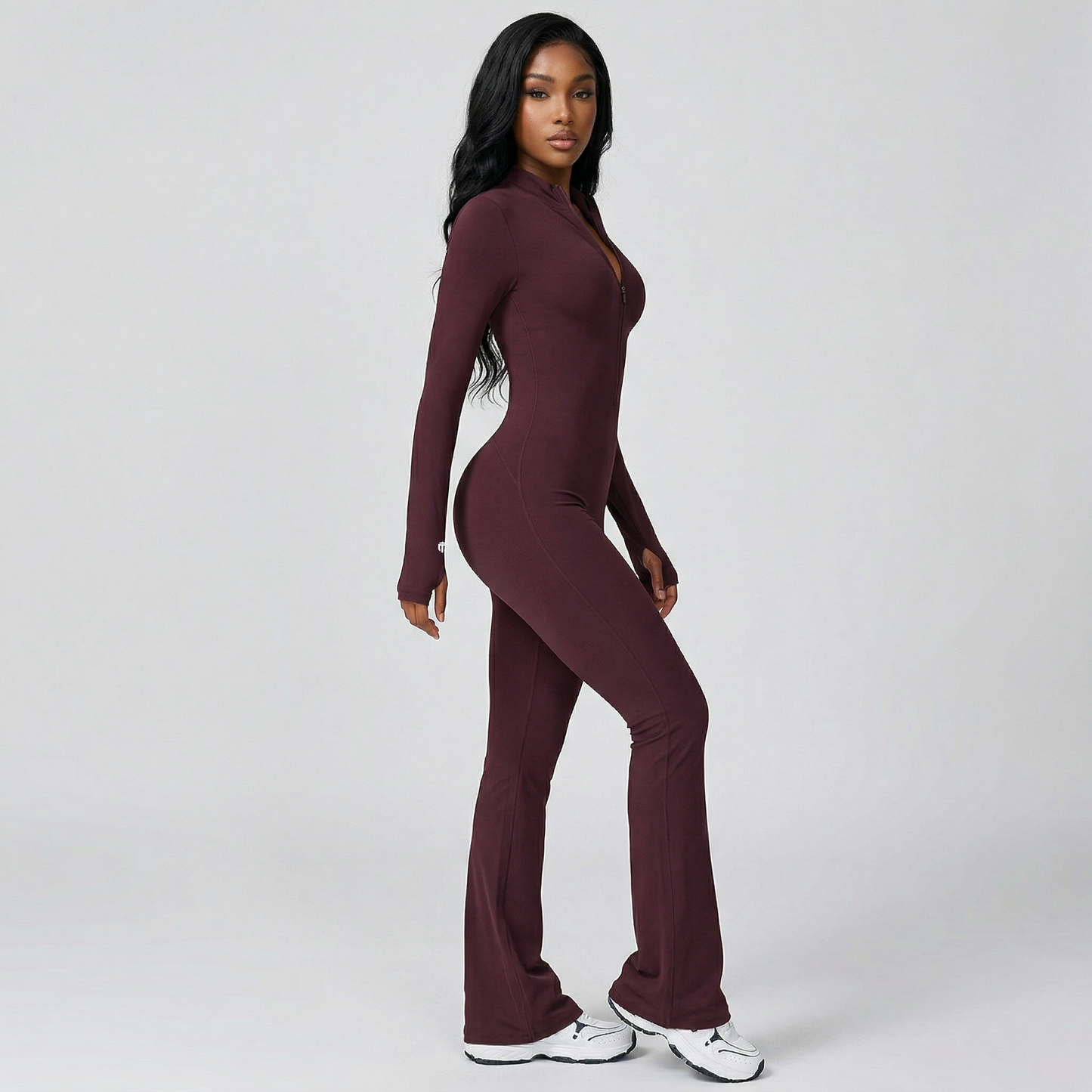Mabley Womens Flare Romper with Zipper One Piece Gym Suit