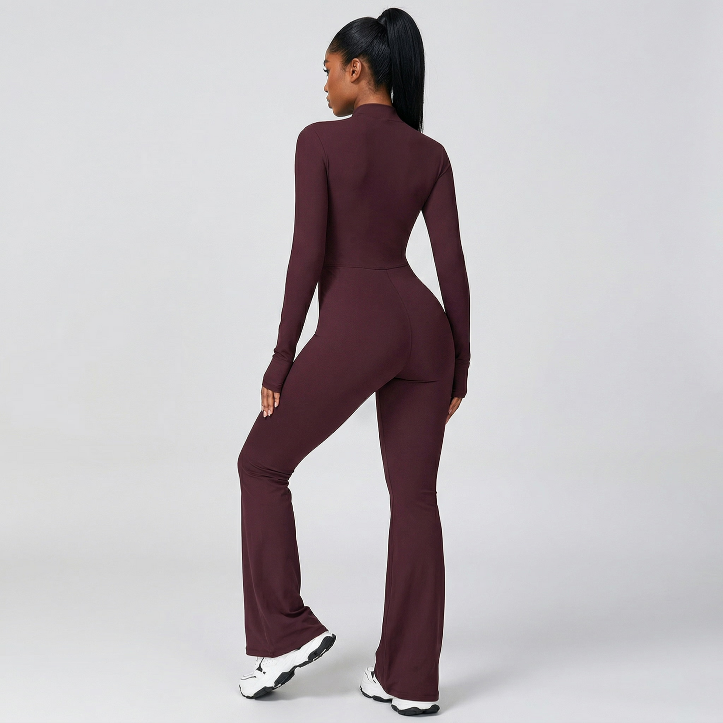 Mabley Womens Flare Romper with Zipper One Piece Gym Suit