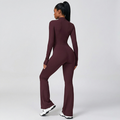 Mabley Womens Flare Romper with Zipper One Piece Gym Suit