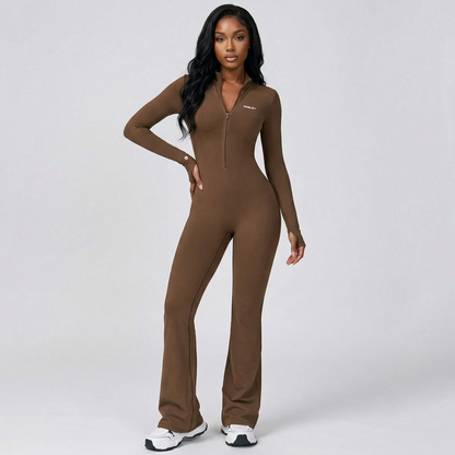 Mabley Womens Flare Romper with Zipper One Piece Gym Suit