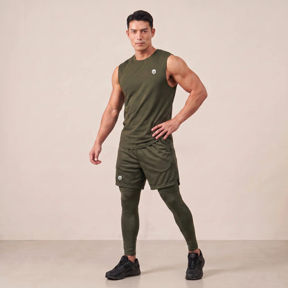 Mens Flex Vest & Running Shorts With Compression Legging 3 in 1 Set
