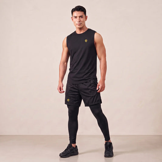 Mens Flex Vest & Running Shorts With Compression Legging 3 in 1 Set