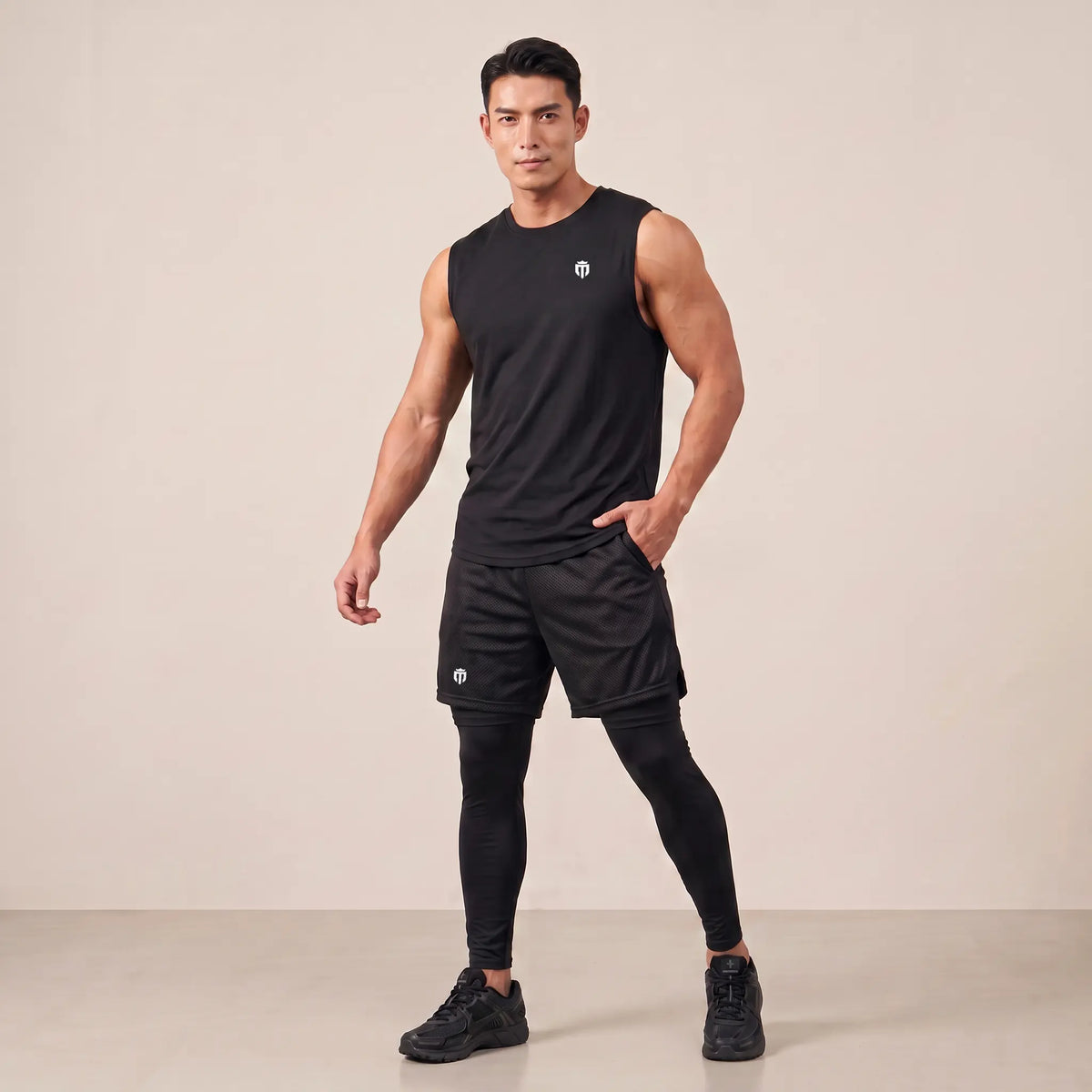 Mens Flex Vest & Running Shorts With Compression Legging 3 in 1 Set