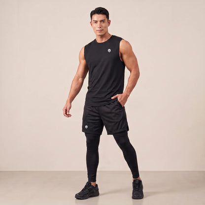 Mens Flex Vest & Running Shorts With Compression Legging 3 in 1 Set